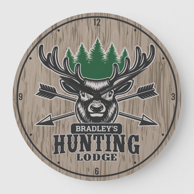 Reloj Redondo Grande Deer Elk Hunter Bow Hunting Lodge (Anverso)