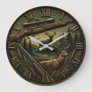 Reloj Redondo Grande Deer Hunting Rustic Rifle & Whitetail Buck