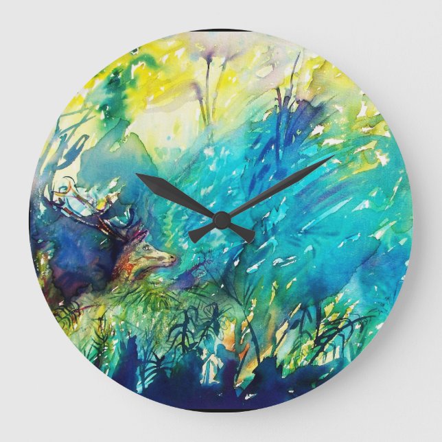 RELOJ REDONDO GRANDE DEER IN GREEN WOODLAND (Anverso)