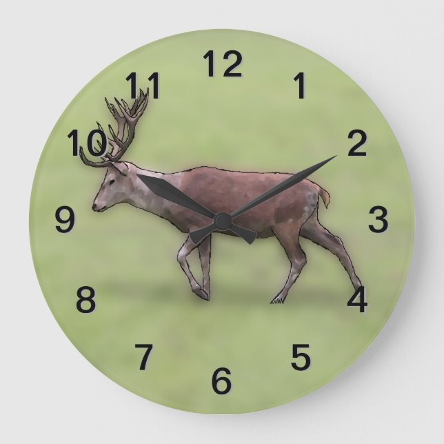 Reloj Redondo Grande Deer Stag, Arte Digital. (Anverso)
