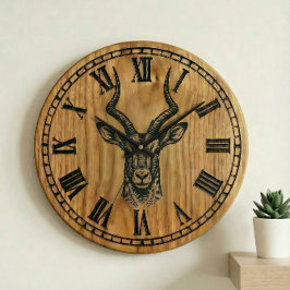 Reloj Redondo Grande Deer Wall Clock - Wildlife Wooden Style Decor 