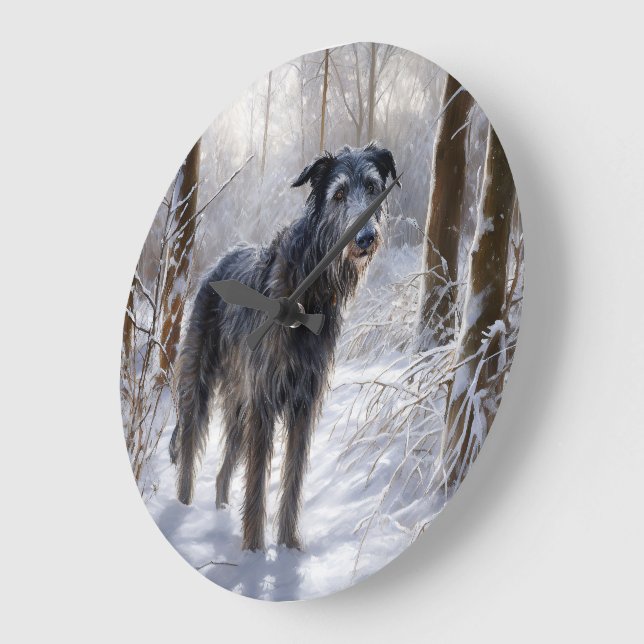 Reloj Redondo Grande Deerhound escocés deja que nieve Navidades (Ángulo)