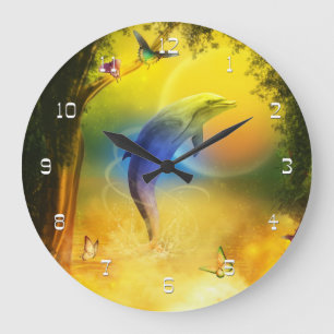 Reloj Redondo Grande Delfín colorido