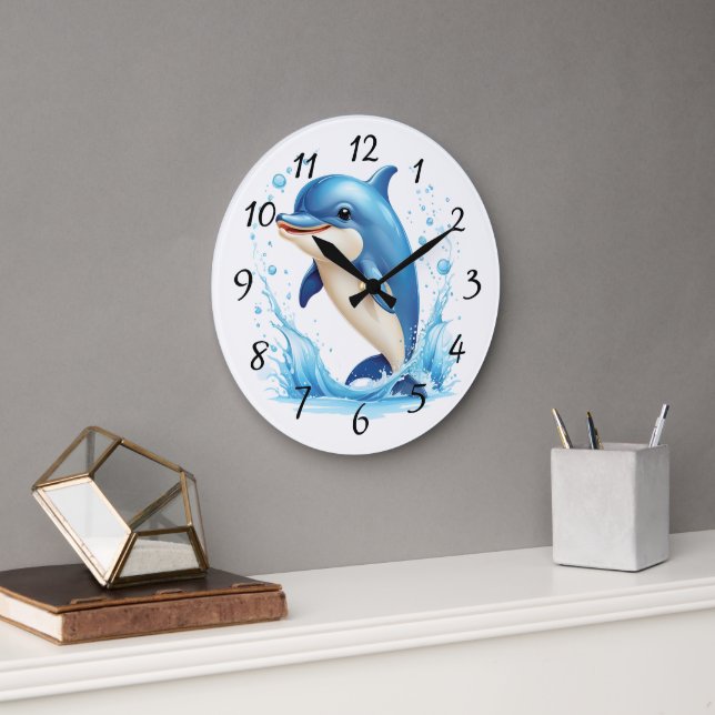 Reloj Redondo Grande Delfín ilustrado lindo (Oficina)