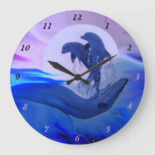 Reloj Redondo Grande Delfines a la luz de la luna