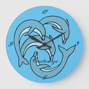 Reloj Redondo Grande Delfines azules circulando en círculos Thunder_Cov