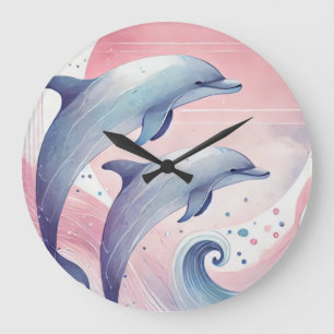 Reloj Redondo Grande delfines de pasteles suaves