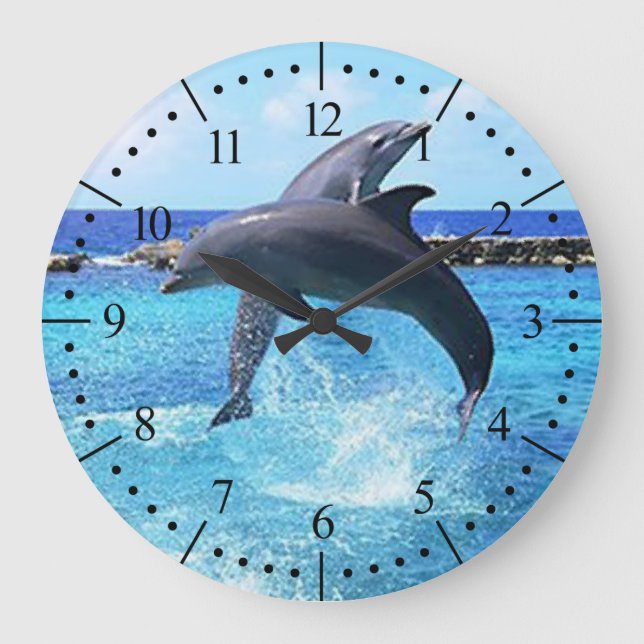 Reloj Redondo Grande Delfínes en el océano azul hermoso (Anverso)