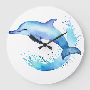 Reloj Redondo Grande Delfines serenos - Gliding Through the Waves in Ha