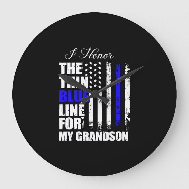 Reloj Redondo Grande Delgada Línea Azul Pabellón De La Policía En El Az (Anverso)