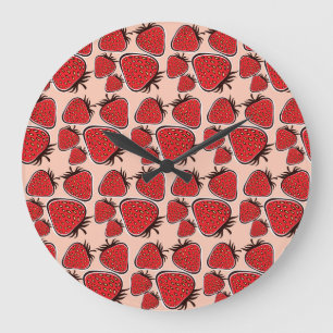 Reloj Redondo Grande Delicia de fresa: Encanto del patrón de cosecha.