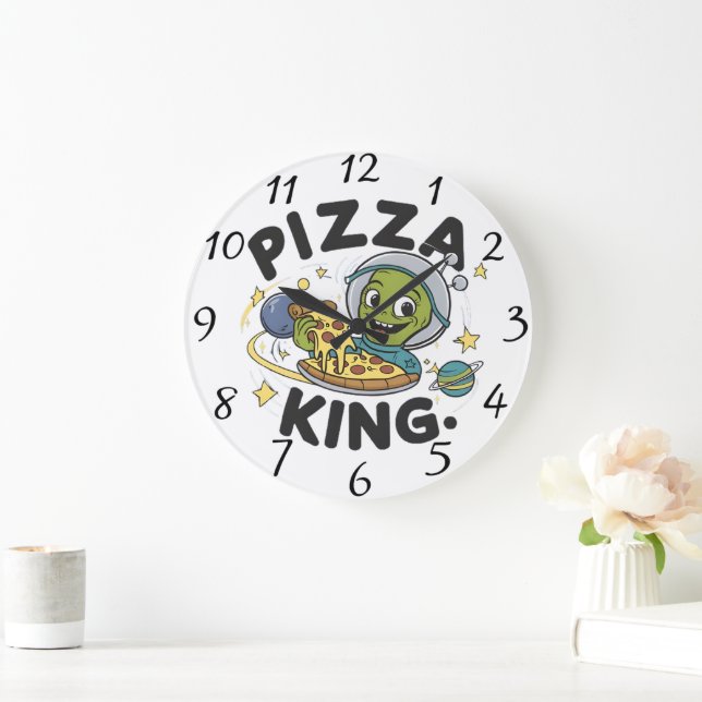 Reloj Redondo Grande Delicia Extraterrestre: Alien Devorando Pizza (Hogar)