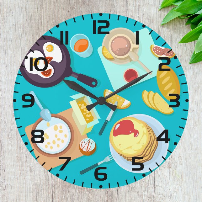 Reloj Redondo Grande Delicioso desayuno crepes Huevos Café (Subido por el creador)