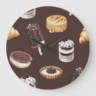 Reloj Redondo Grande Deliciosos postres: Patrón de esbozo de comida