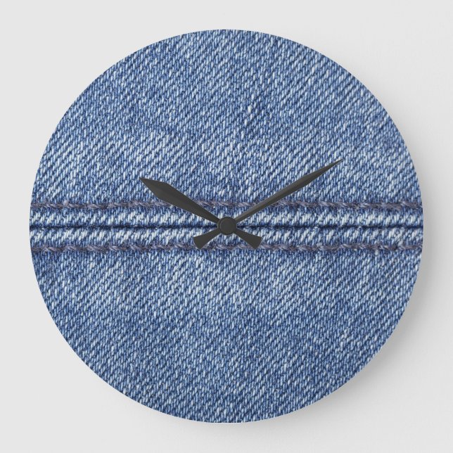 Reloj Redondo Grande Denim Azul Macro, Textura De Cierre. (Anverso)