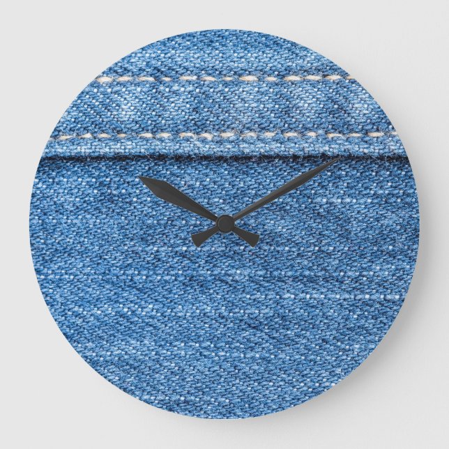 Reloj Redondo Grande Denim Blue: Textura clásica de jeans. (Anverso)