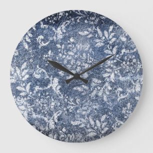 Reloj Redondo Grande Denim Floral Faded: Fondo Texturado Grungy