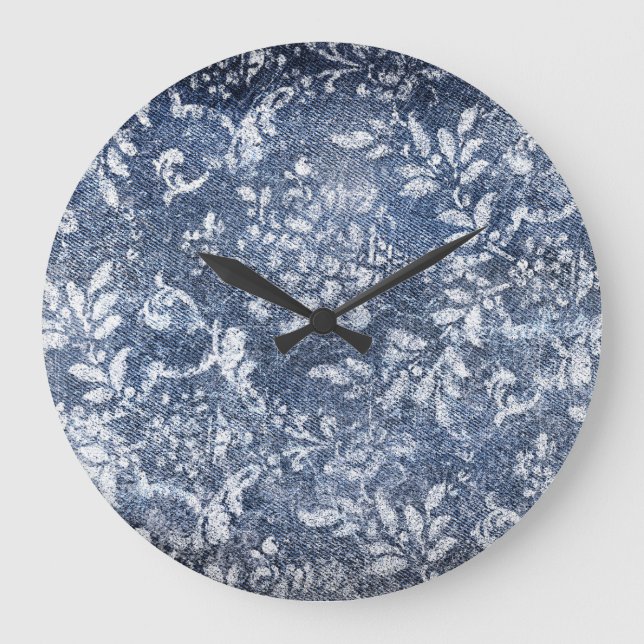 Reloj Redondo Grande Denim Floral Faded: Fondo Texturado Grungy (Anverso)