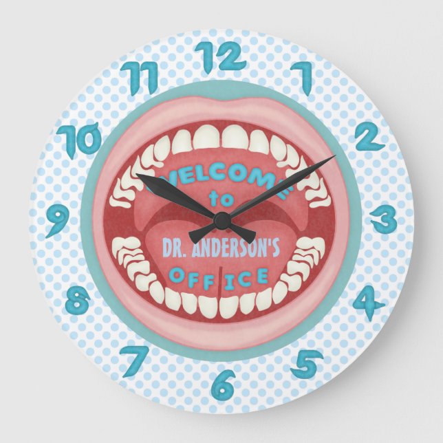 Reloj Redondo Grande Dentist Office Novelty Personalized Teeth Dental (Anverso)