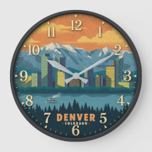 Reloj Redondo Grande Denver Colorado Mountain Skyline 