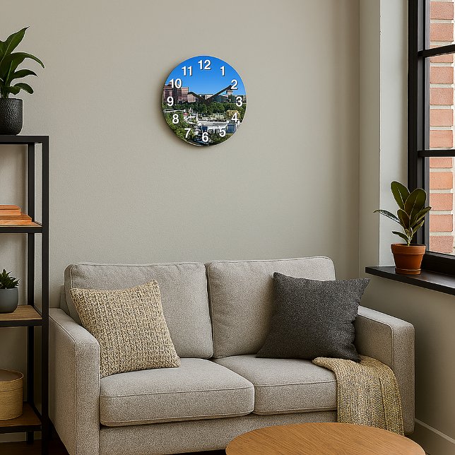Reloj Redondo Grande Denver Downtown Capitol Building Civic Park (A clock featuring a view of downtown Denver, Colorado with numbers)