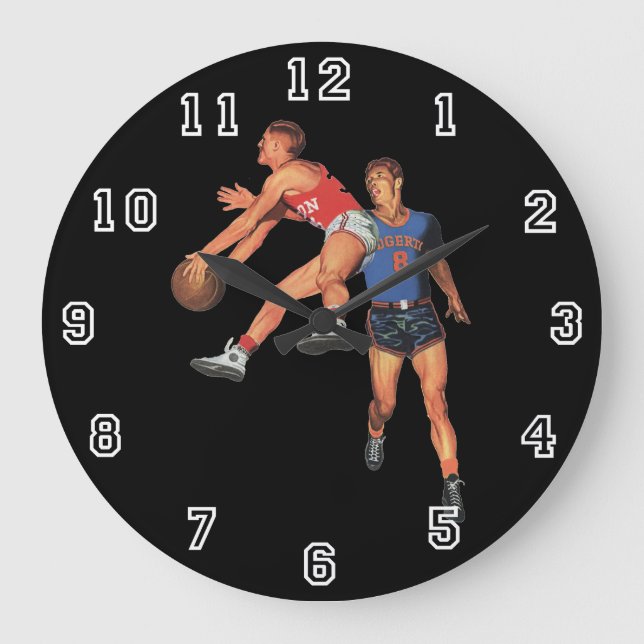 Reloj Redondo Grande Deportes de época, jugadores de baloncesto en un j (Anverso)