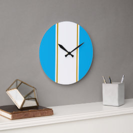 Reloj Redondo Grande Deportiva Diversión Franjas Blancas y Azules Brill