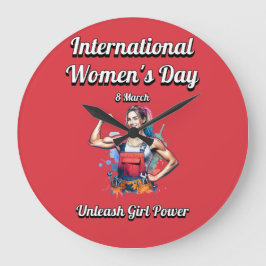 Reloj Redondo Grande Desate poder Chica. Día Internacional de la Mujer.