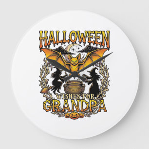 Reloj Redondo Grande Deseos de Halloween Abuelo Murciélago Caldero de B