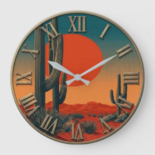 Reloj Redondo Grande Desert Cactus Southwestern Sunset Desert 