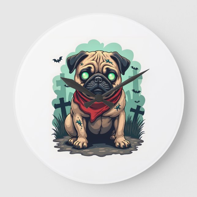 Reloj Redondo Grande Desfile de Pug Zombie (Anverso)