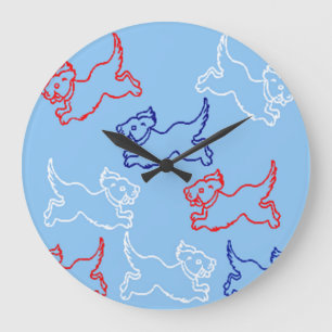 Reloj Redondo Grande Designer Clocks - Dog Designs - Red White & Blue
