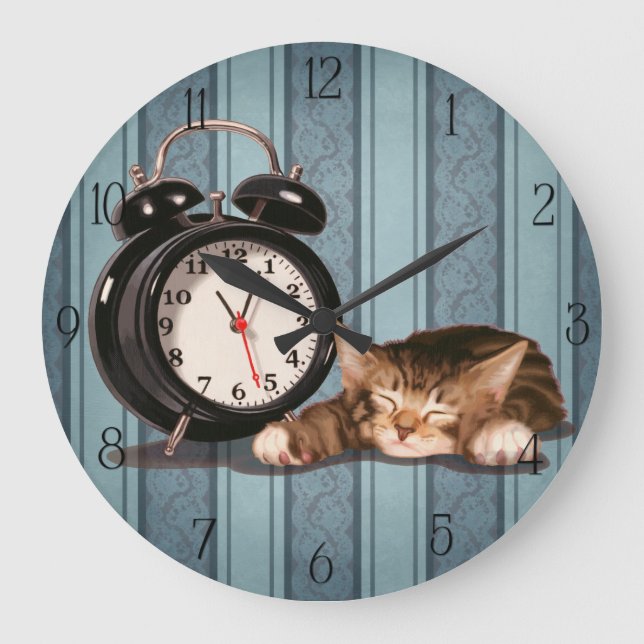 Reloj Redondo Grande Despertador y gatito retros (Anverso)