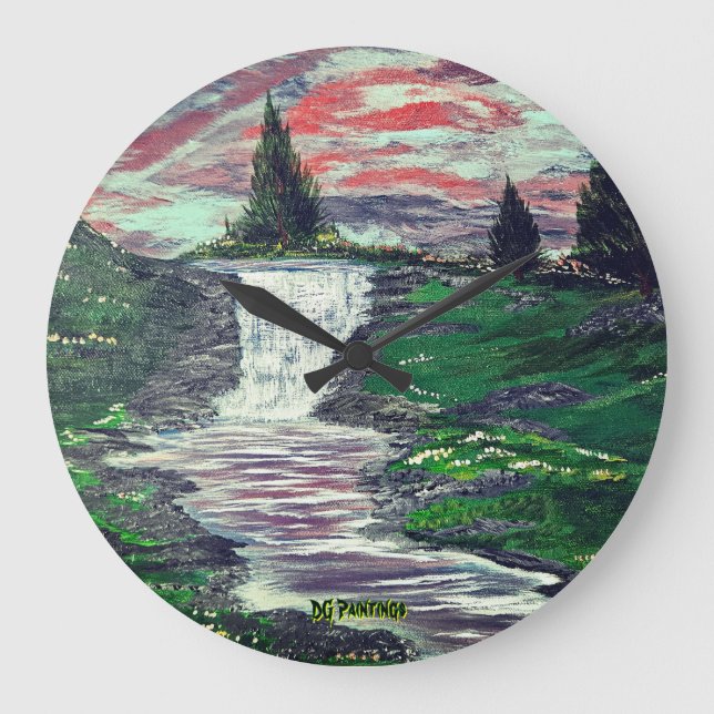Reloj Redondo Grande DG Paintings Pine Valley Waterfall  (Anverso)