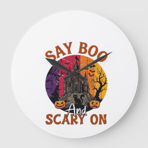 Reloj Redondo Grande Di Boo Halloween Espeluznante Casa Embrujada Gato