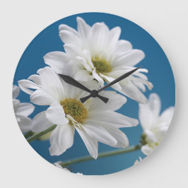 Reloj Redondo Grande Día de la Madre Día Blanco Daisies Jardín del ciel