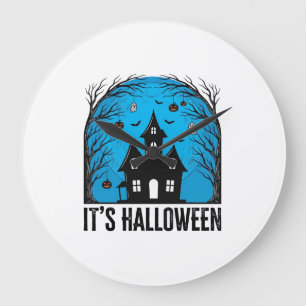 Reloj Redondo Grande Día de las Brujas Casa Embrujada Luna Grabado Anti