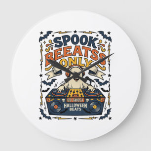 Reloj Redondo Grande Día de las Brujas DJ Spooky Beats Grabado Vintage