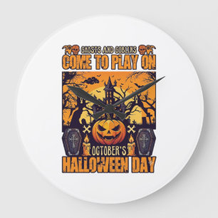 Reloj Redondo Grande Día de las Brujas Fantasmas Duendes Ven a Jugar Oc