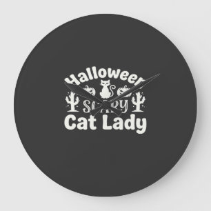 Reloj Redondo Grande Día de las Brujas Señora Gato Espantoso_1