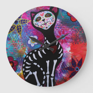 Reloj Redondo Grande Dia de los Muertos Cat El Gato Lover