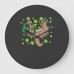 Reloj Redondo Grande Día de San Patricio Perezoso Duende Irlandés Trébo