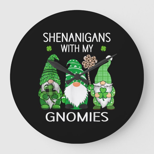 Reloj Redondo Grande Día de St Patricks afortunados gnomos de leopardo  (Anverso)