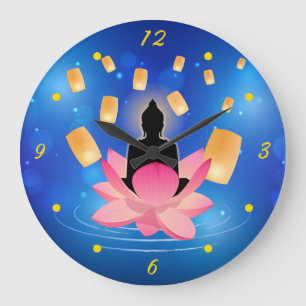 Reloj Redondo Grande Día de Vesak Buda en la linterna de loto Vaisakha