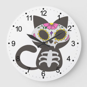 Reloj Redondo Grande Día del gato muerto - Elegir color de fondo