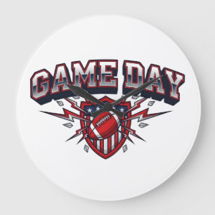 Reloj Redondo Grande Día del Juego de Fútbol Escudo Relámpago Patriótic