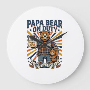 Reloj Redondo Grande Día del Padre Camiseta Papá Oso De Servicio Divert