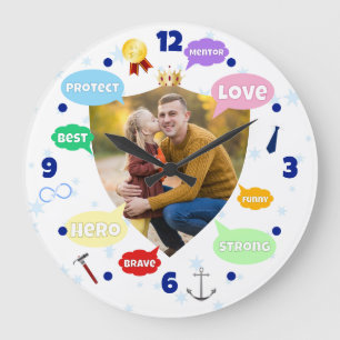 Reloj Redondo Grande Día del Padre Nubes de palabras Mejor Papá Padre