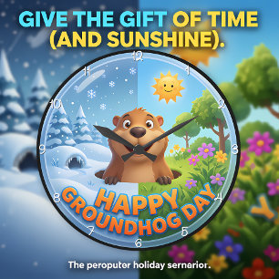 Reloj Redondo Grande Día Feliz de la Marmota Estacional