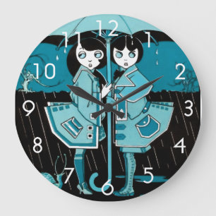 Reloj Redondo Grande Día lluvioso en azul